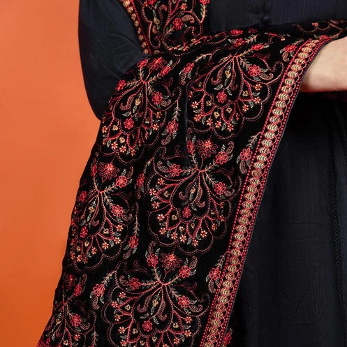 Elegant Black Embroidered Punkh Shawl