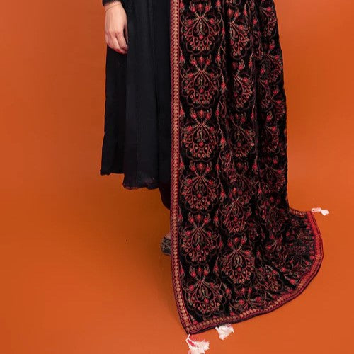 Elegant Black Embroidered Punkh Shawl